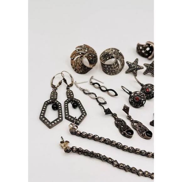 Lot Of Sterling Silver 925 Earrings For Craft Jewelry Making ASIS Marcasite Vntg - Picture 8 of 9